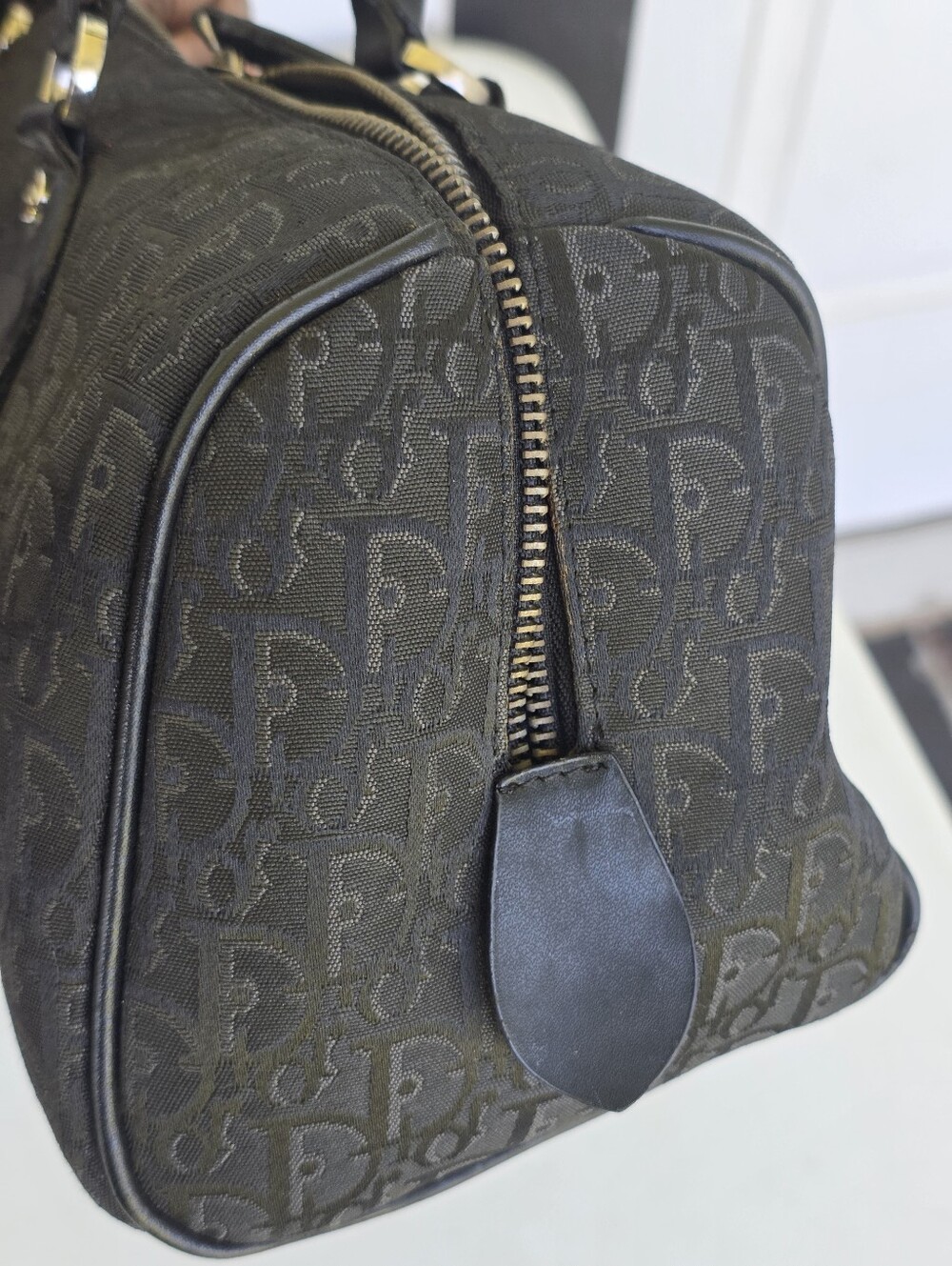 Christian Dior Trotter Monogram Boston Satchel Black Canvas Leather Handbag - Picture 10 of 13